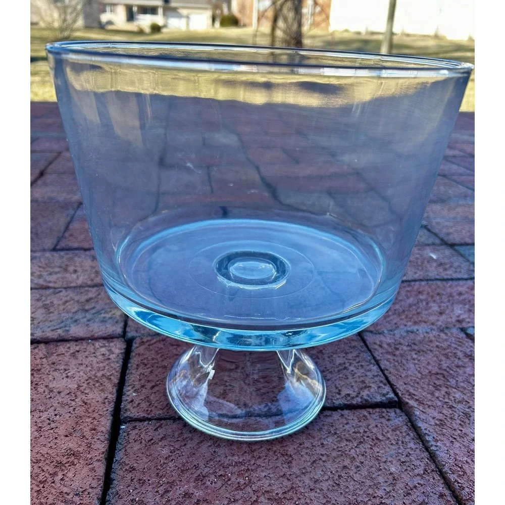 Vintage Crystal Large Footed Trifle Bowl 8X9Clear Thick Crystal Nice Weight